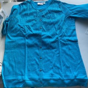New in package women’s size 1X Deep turquoise 3/4 sequin cardigan